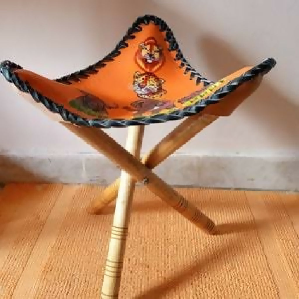 Traditional Tripod Stool | Handcrafted Wood & Leather | Kenyan Furniture - Mawu Africa