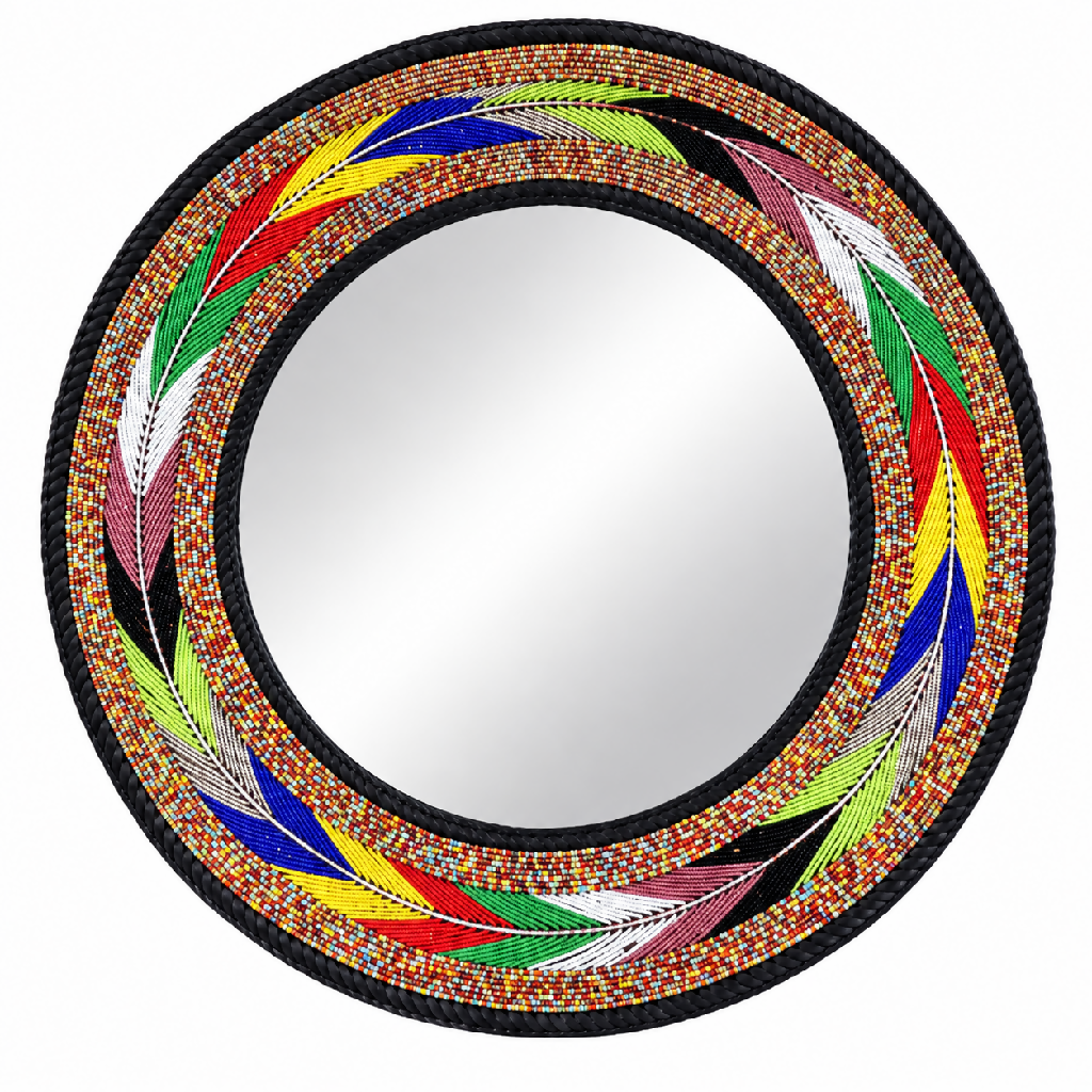 30 Inch Circular Beaded Mirror | Multicolor