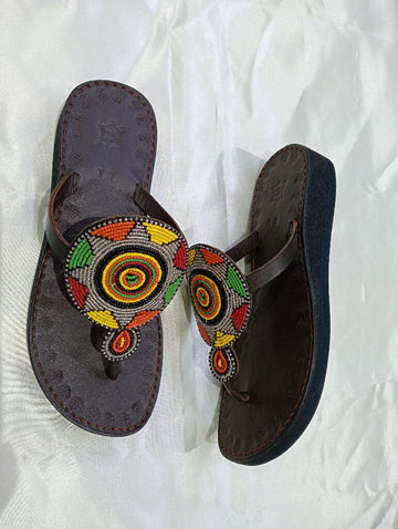 chocolate brown leather wedge sandals - Mawu Africa