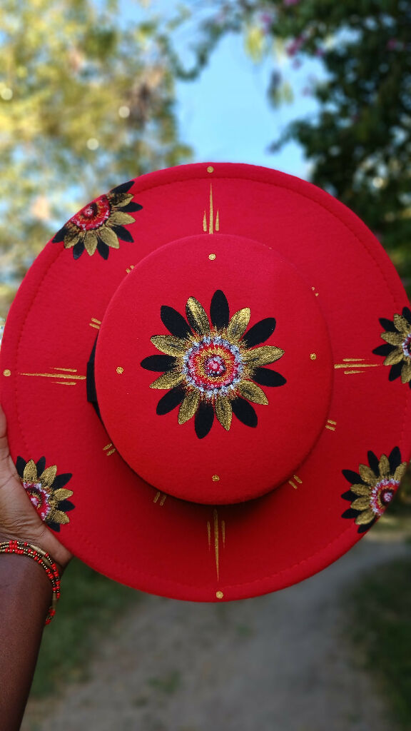 Custom Hand Painted Fedora | Red Fedora - Mawu Africa
