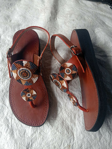 Leather Wedge Sandals- Earth circle