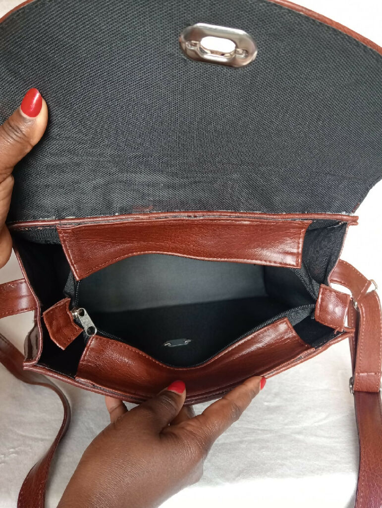 Brown Hand-Beaded Flap Crossbody Bag - Mawu Africa