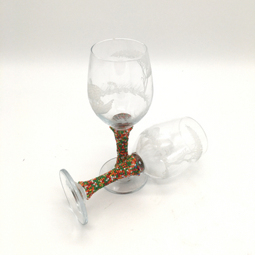 African wine glasses- beaded stem and engraved