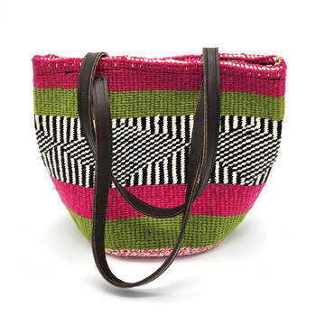 African Kiondo handbag with leather straps | Basket | Woolen