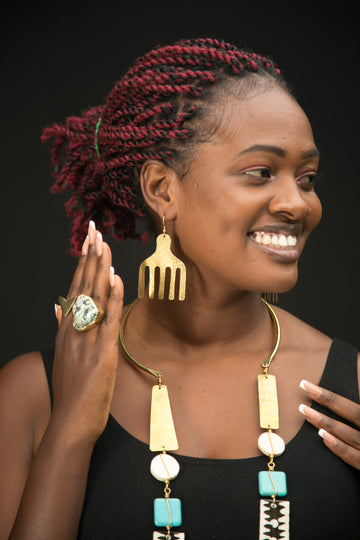 African Comb Brass Earrings