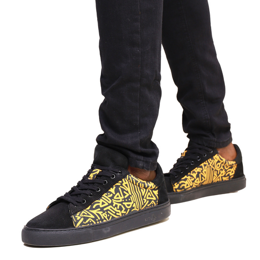 Kali Sneakers: Premium Black Suede with Gold KK Print