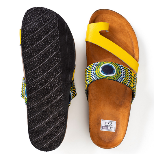 Cork Sandals | African Print Sandals | Yellow