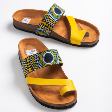 Cork Sandals | African Print Sandals | Yellow