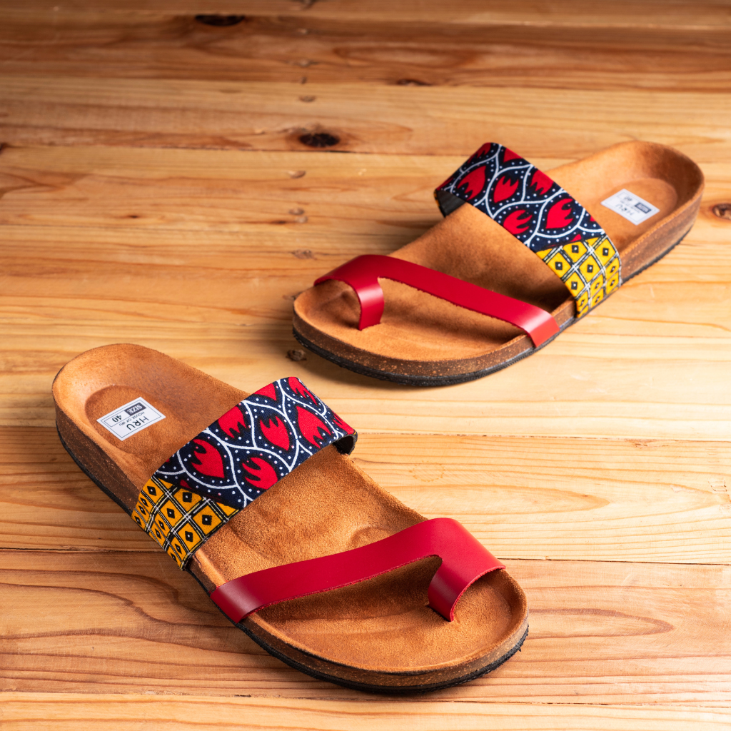Cork Sandals | African Print Sandals | Red