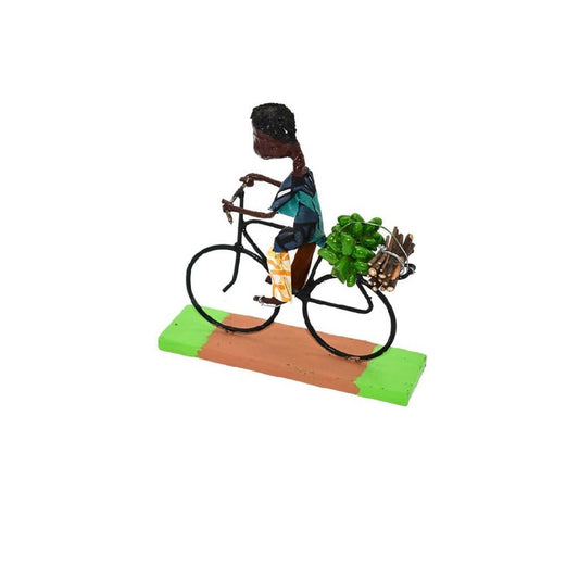Handcrafted Cyclist Sculpture| Green/Caramel