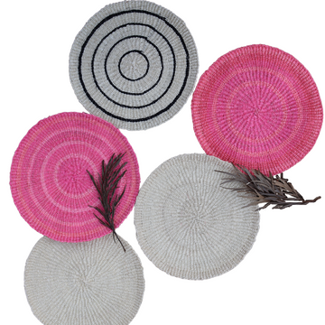 Boho Placemats | Pink and white set | Sisal mats with fringe