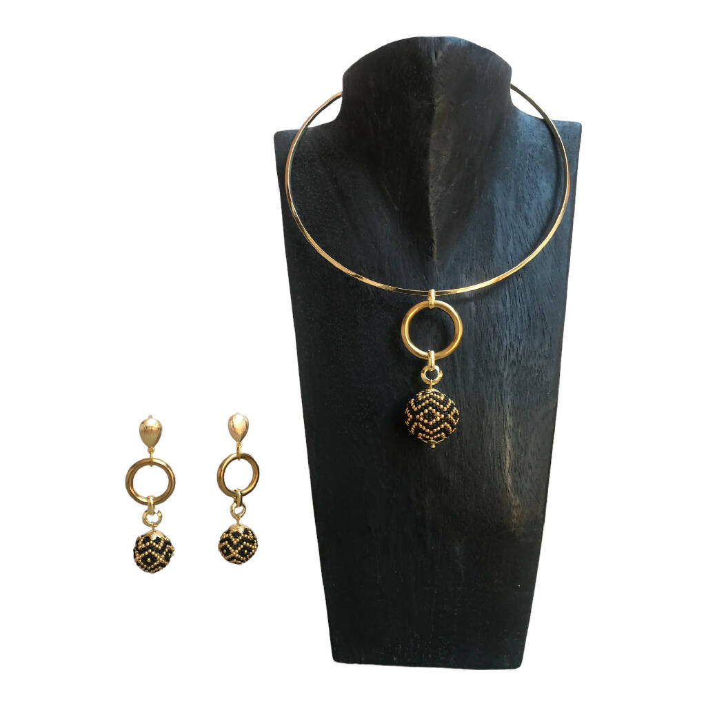 Cheetah Choker with Earring Set | Black and Gold