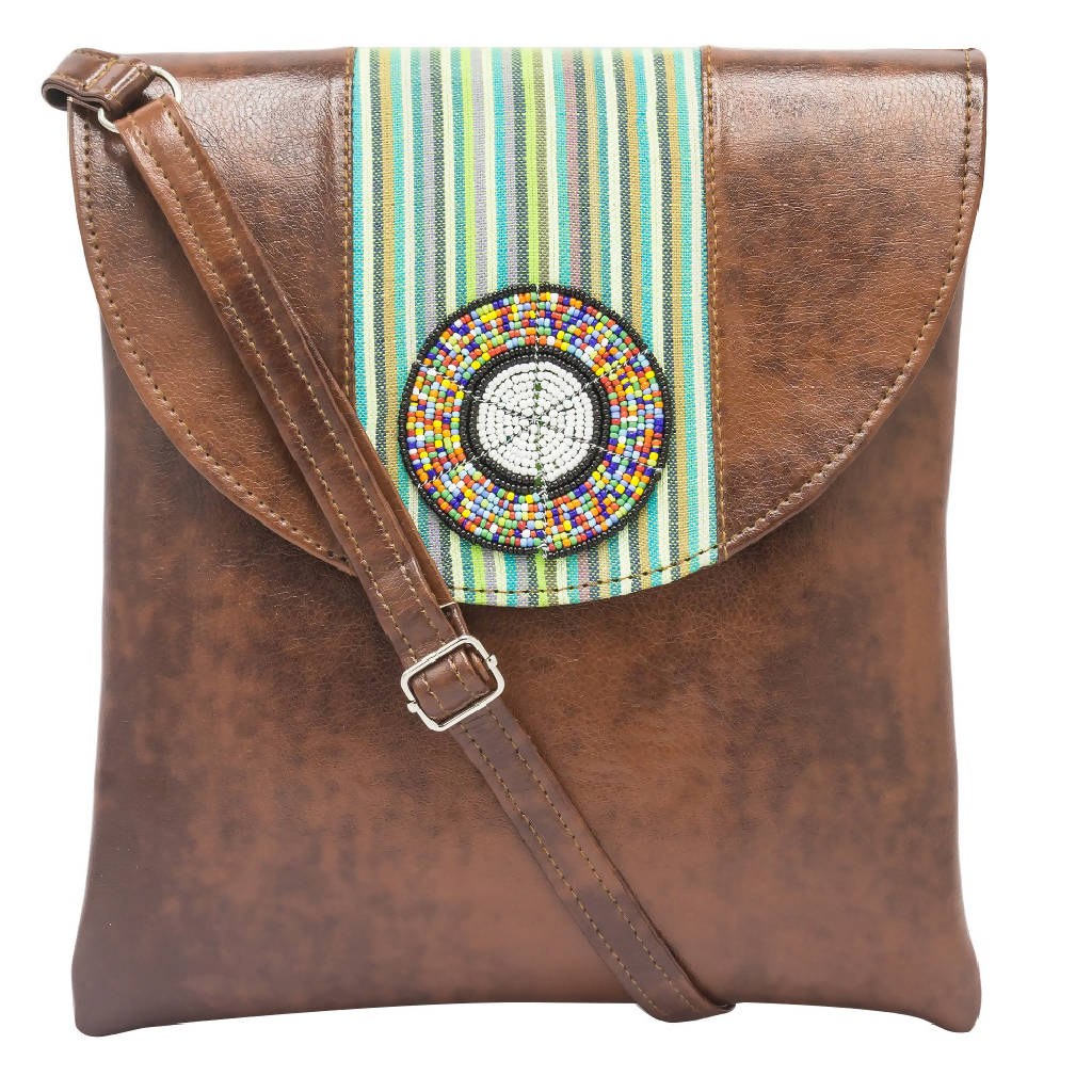 Leather sling bag with kikoi