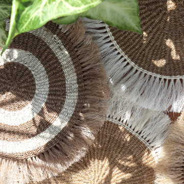 Boho Placemats | Natural with white circle set | Sisal mats with fringe