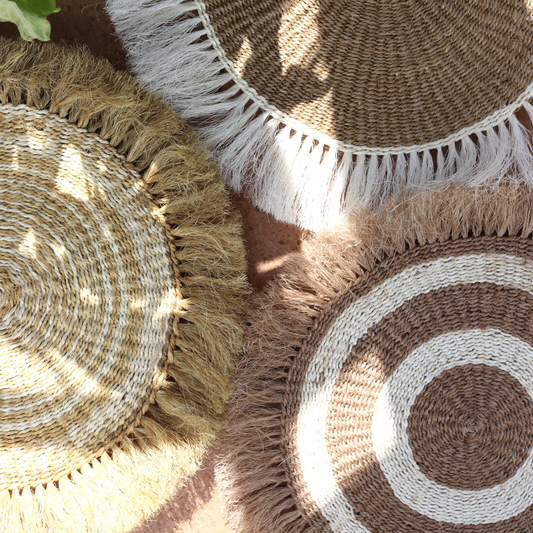 Boho Placemats | Nude and white mixed set | Sisal mats with fringe