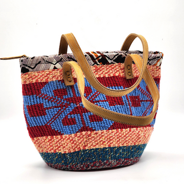 African Kiondo handbag with quality brown leather straps | Basket | Woolen