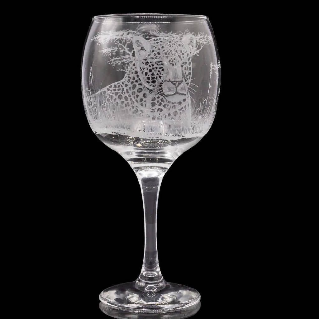 Set of two engraved wine glasses