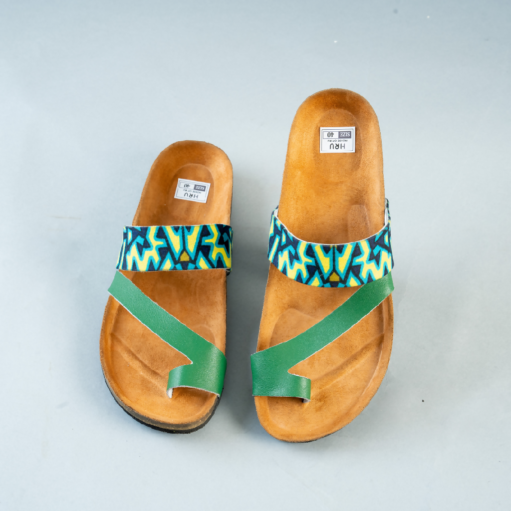 Cork Sandals | African Print Sandals | Green