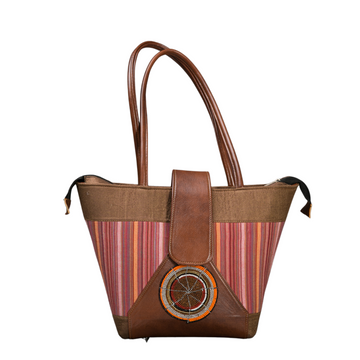 Leather sisal handbag | Beaded detail