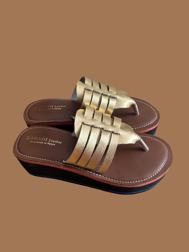 Zena Gold Leather Sandals