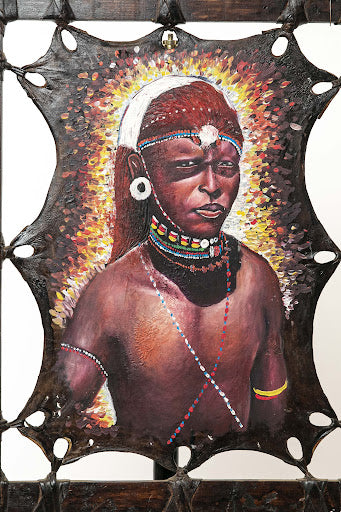 Maasai warrior oil painting on leather