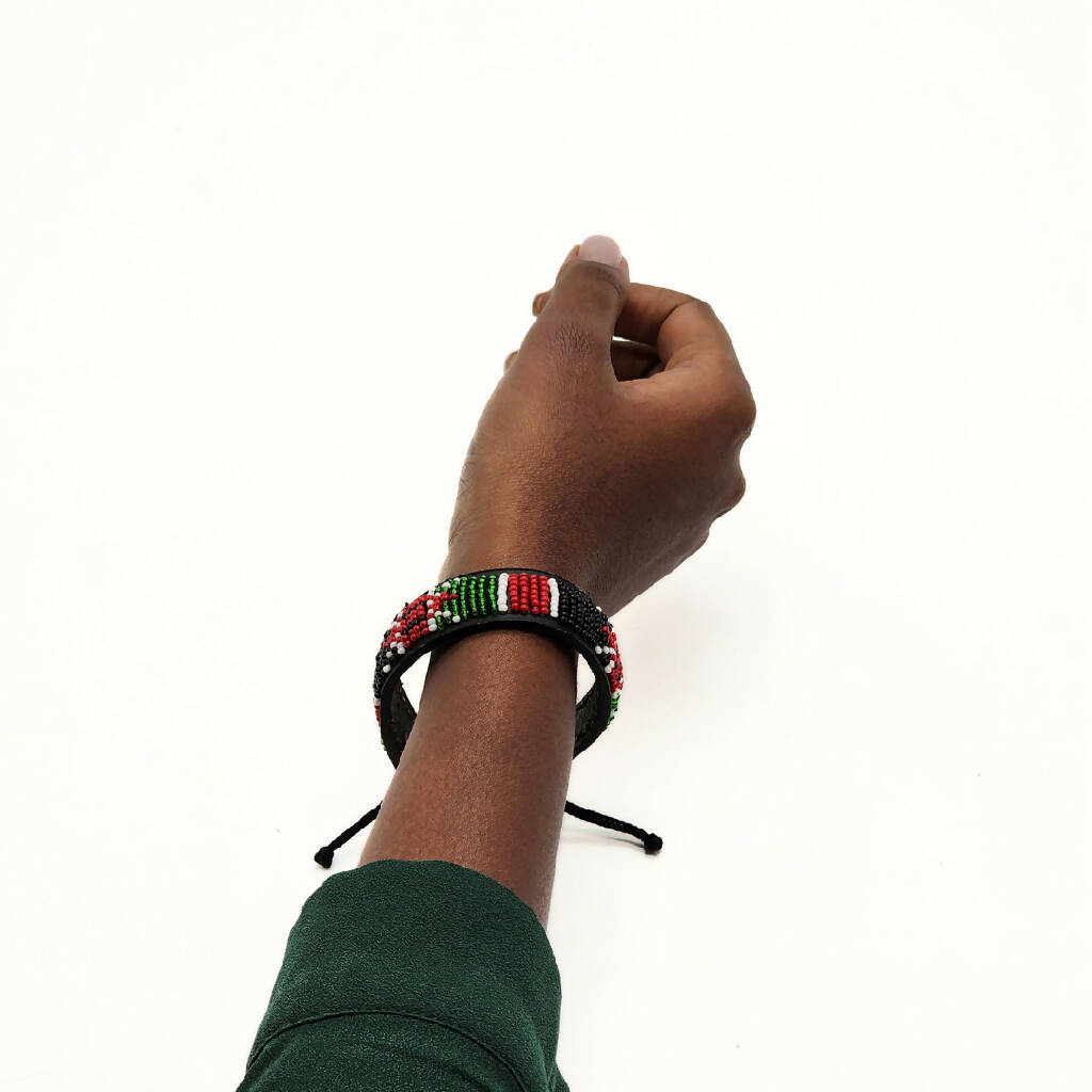 Kenyan Flag Bracelet with Leather Lining