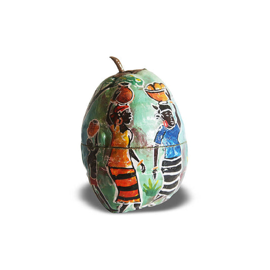 Natural Hand-painted Coconut Icebox Depicting Lifestyle of African Women