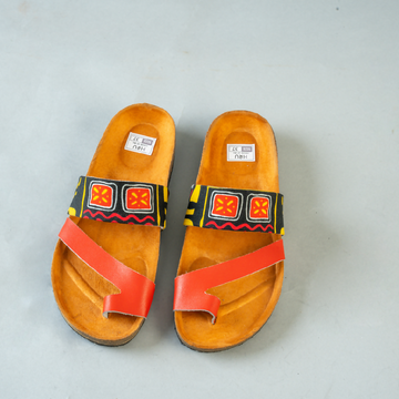 Cork Sandals | African Print Sandals | Red II