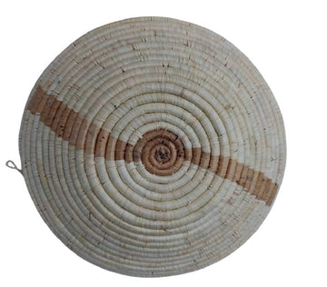 12inch Spiral Raffia Handwoven Bowl - Plain with brown detail