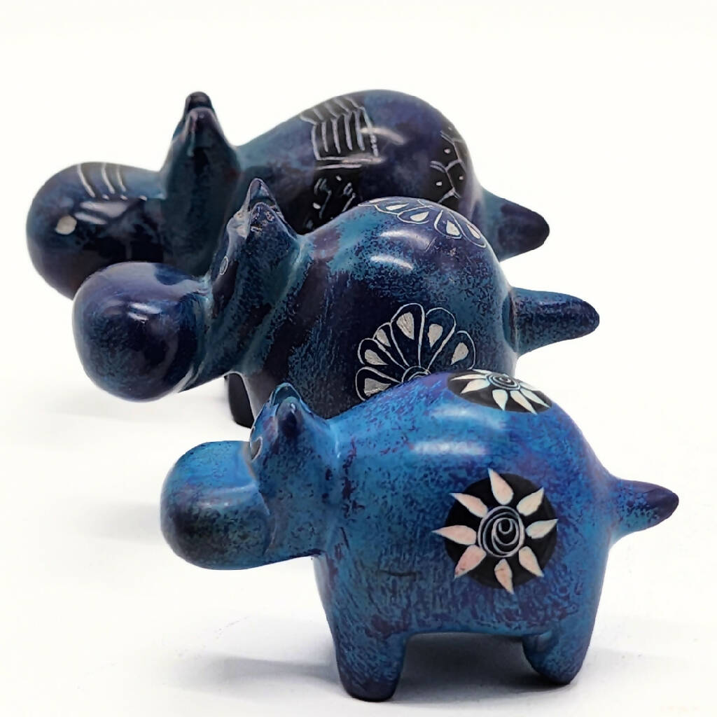 Mini Hippopotamus Family | Blue | Soapstone