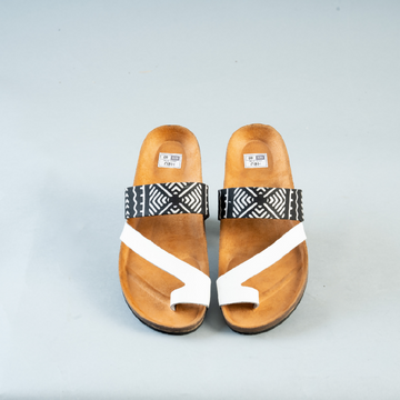 Cork Sandals | African Print Sandals | White