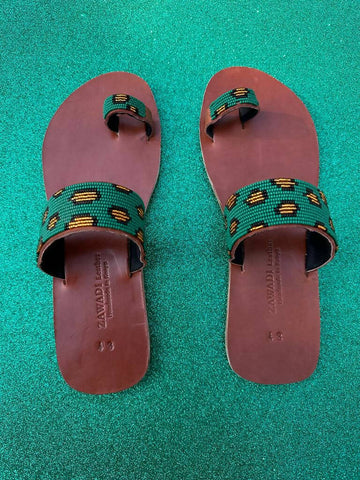 Green cobra leather sandals