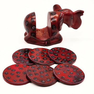 African Elephant Coasters| Soapstone Coasters | Maroon with polka dots flower pattern