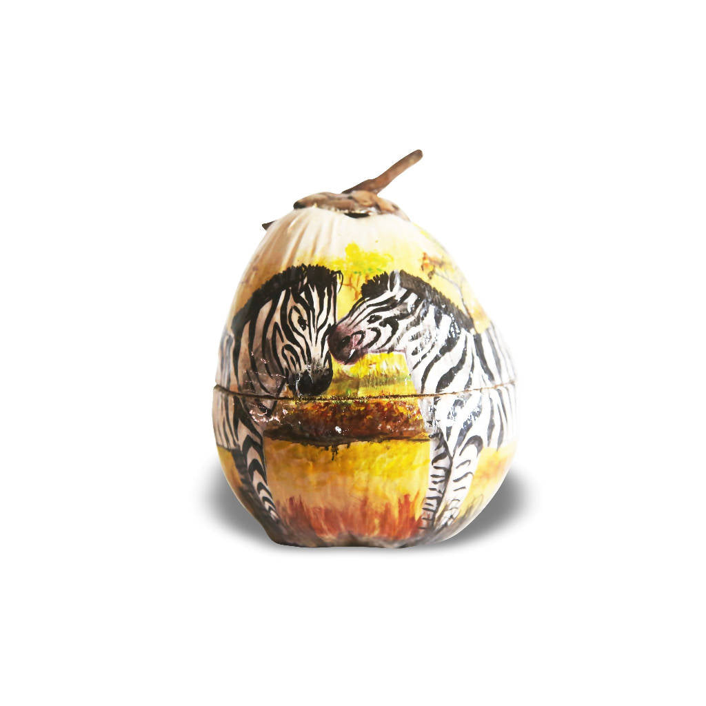 Natural Hand-painted Zebra Love Coconut African Icebox