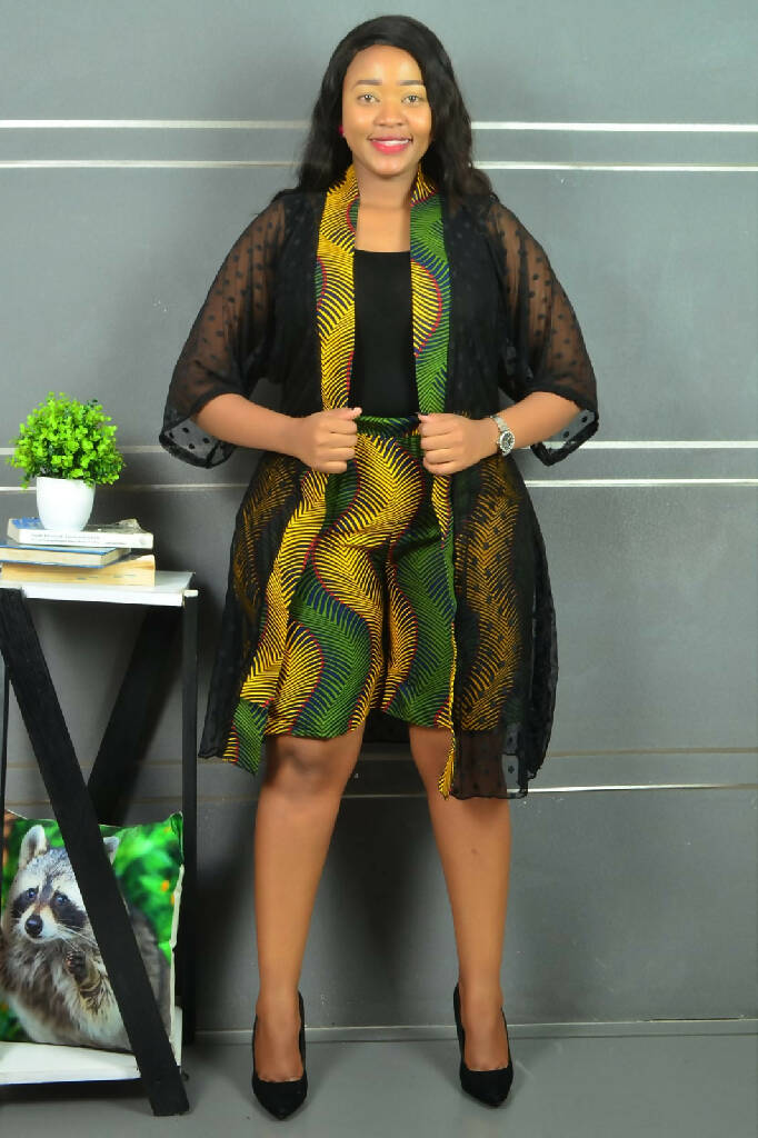 Kijani Lace Kimono Ankara Set