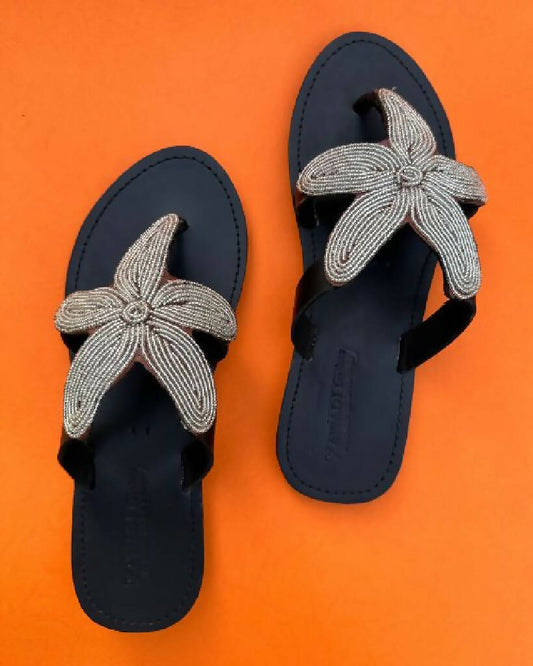 Silver star maasai leather and pearl sandal