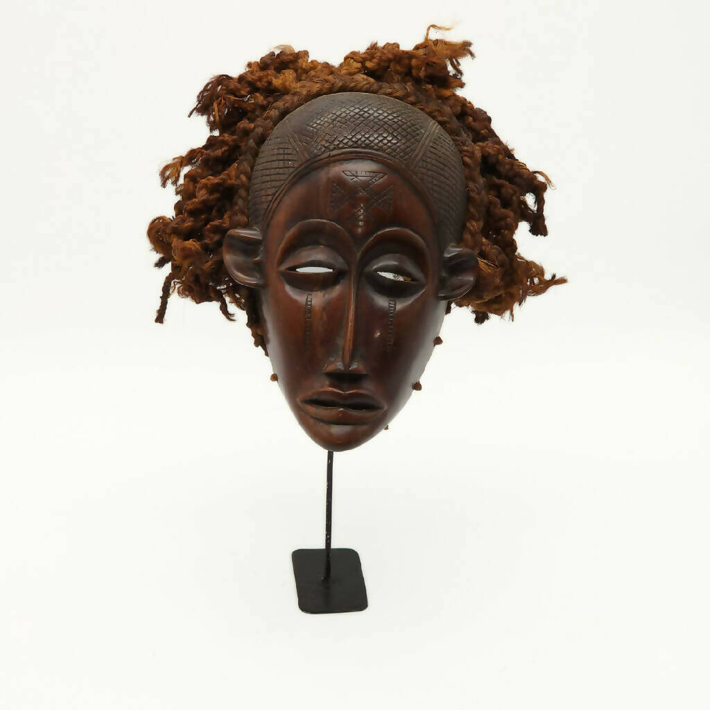 African Mask with sisal dreadlocks | Chokwe African Mask