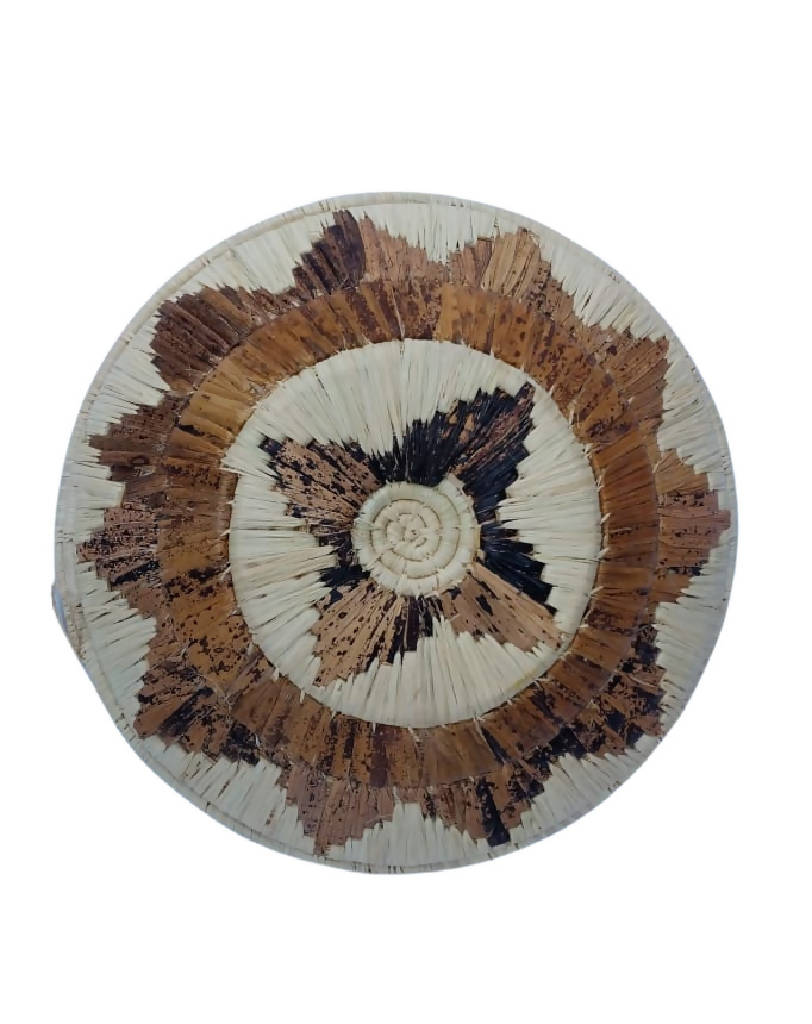 12inch Spiral Banana Handwoven Bowl - white and brown- Wall Basket