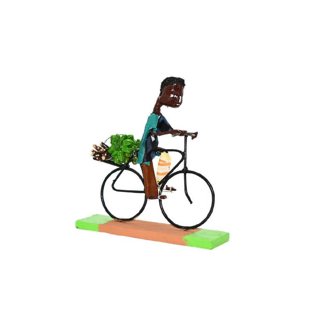 Handcrafted Cyclist Sculpture| Green/Caramel